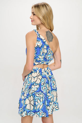 Azure Bloom One Shoulder Dress