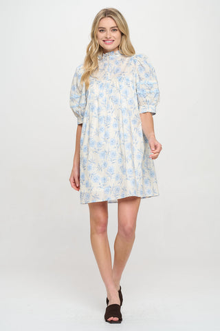 Azure Floral Short Sleeve Dress