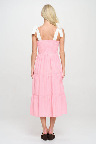 Coral Stripe Midi Dress