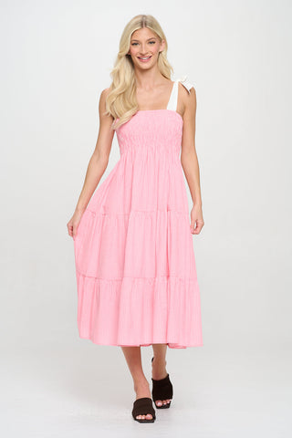 Coral Stripe Midi Dress