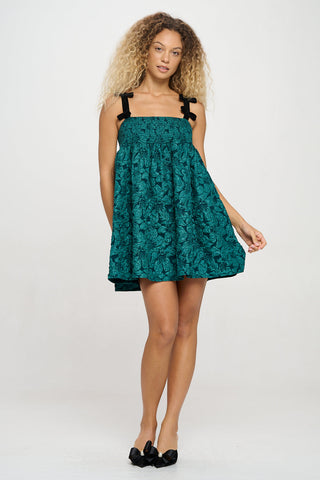 Emerald Jacquard Bow Dress