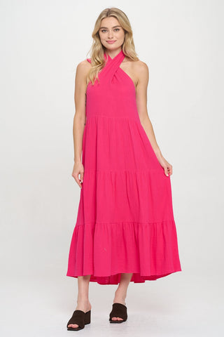 Fuchsia Island Halter Maxi Dress
