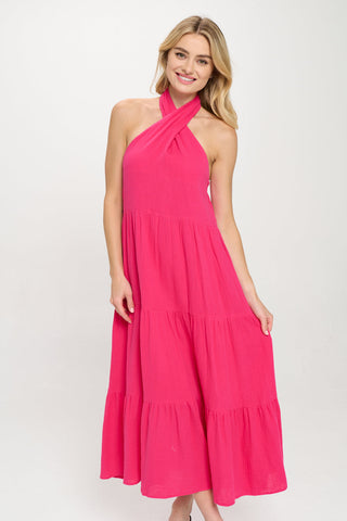 Fuchsia Island Halter Maxi Dress