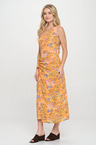 Golden Shoreline One Shoulder Wrap Midi Dress