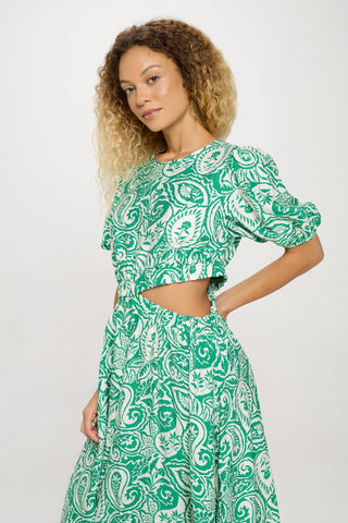 Verdant Paisley Cut-Out Maxi Dress