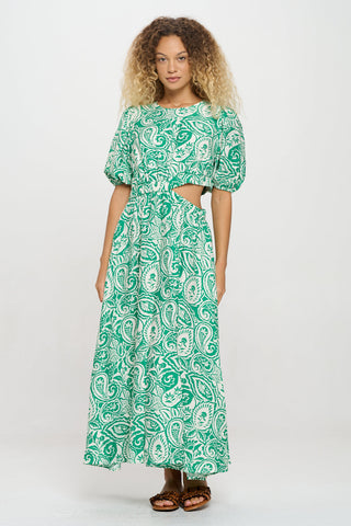 Verdant Paisley Cut-Out Maxi Dress