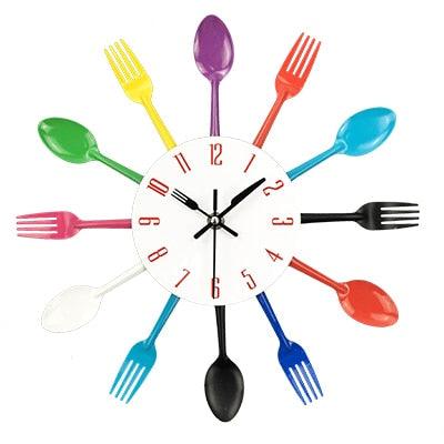 Metal Kitchen Wall Clock Creative  Kitchen Wall Clock 3D Modern Creative Kitchen Cutlery Spoon Fork Time Like Wall Clock Wall Sticker Room Home Decoration Quartz Wall Art Cutlery Mounted Clocks Modern Design Home Decorative Stevvex