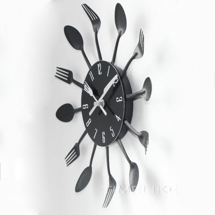 Metal Kitchen Wall Clock Creative  Kitchen Wall Clock 3D Modern Creative Kitchen Cutlery Spoon Fork Time Like Wall Clock Wall Sticker Room Home Decoration Quartz Wall Art Cutlery Mounted Clocks Modern Design Home Decorative Stevvex