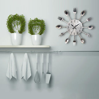 Metal Kitchen Wall Clock Creative  Kitchen Wall Clock 3D Modern Creative Kitchen Cutlery Spoon Fork Time Like Wall Clock Wall Sticker Room Home Decoration Quartz Wall Art Cutlery Mounted Clocks Modern Design Home Decorative Stevvex
