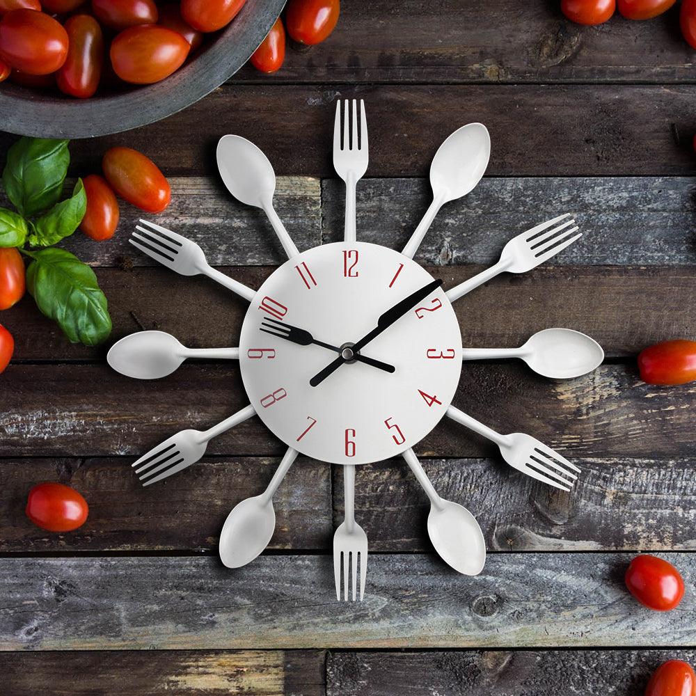 Metal Kitchen Wall Clock Creative  Kitchen Wall Clock 3D Modern Creative Kitchen Cutlery Spoon Fork Time Like Wall Clock Wall Sticker Room Home Decoration Quartz Wall Art Cutlery Mounted Clocks Modern Design Home Decorative Stevvex