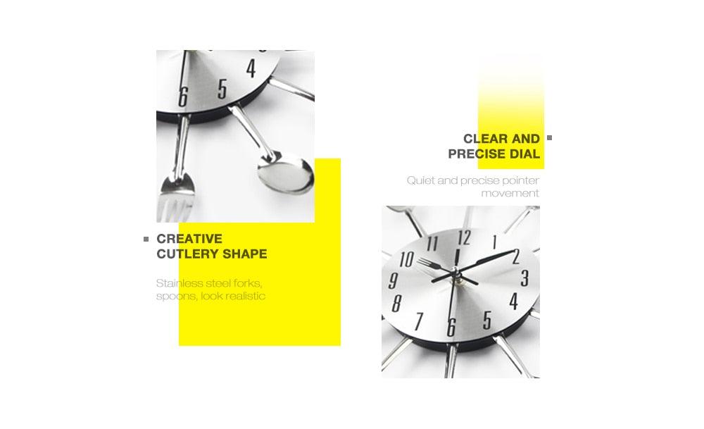 Metal Kitchen Wall Clock Creative  Kitchen Wall Clock 3D Modern Creative Kitchen Cutlery Spoon Fork Time Like Wall Clock Wall Sticker Room Home Decoration Quartz Wall Art Cutlery Mounted Clocks Modern Design Home Decorative Stevvex