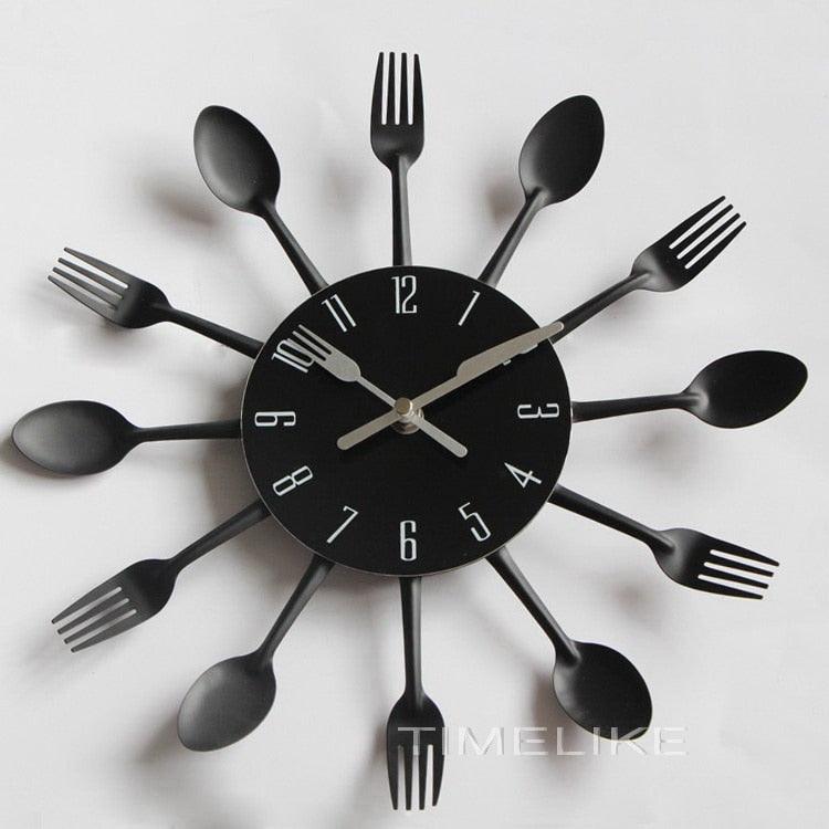 Metal Kitchen Wall Clock Creative  Kitchen Wall Clock 3D Modern Creative Kitchen Cutlery Spoon Fork Time Like Wall Clock Wall Sticker Room Home Decoration Quartz Wall Art Cutlery Mounted Clocks Modern Design Home Decorative Stevvex