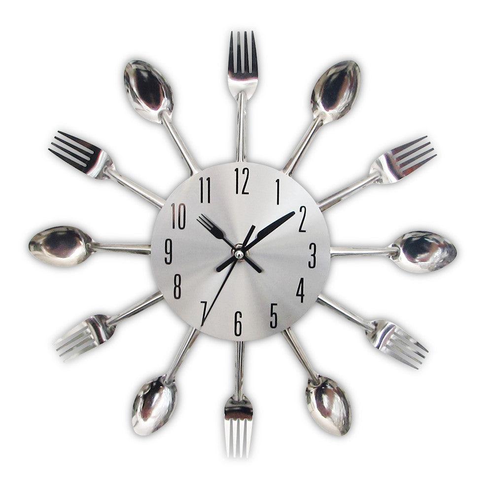Metal Kitchen Wall Clock Creative  Kitchen Wall Clock 3D Modern Creative Kitchen Cutlery Spoon Fork Time Like Wall Clock Wall Sticker Room Home Decoration Quartz Wall Art Cutlery Mounted Clocks Modern Design Home Decorative Stevvex