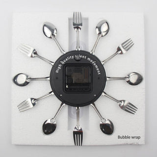 Metal Kitchen Wall Clock Creative  Kitchen Wall Clock 3D Modern Creative Kitchen Cutlery Spoon Fork Time Like Wall Clock Wall Sticker Room Home Decoration Quartz Wall Art Cutlery Mounted Clocks Modern Design Home Decorative Stevvex