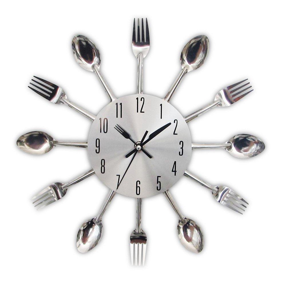 Metal Kitchen Wall Clock Creative  Kitchen Wall Clock 3D Modern Creative Kitchen Cutlery Spoon Fork Time Like Wall Clock Wall Sticker Room Home Decoration Quartz Wall Art Cutlery Mounted Clocks Modern Design Home Decorative Stevvex