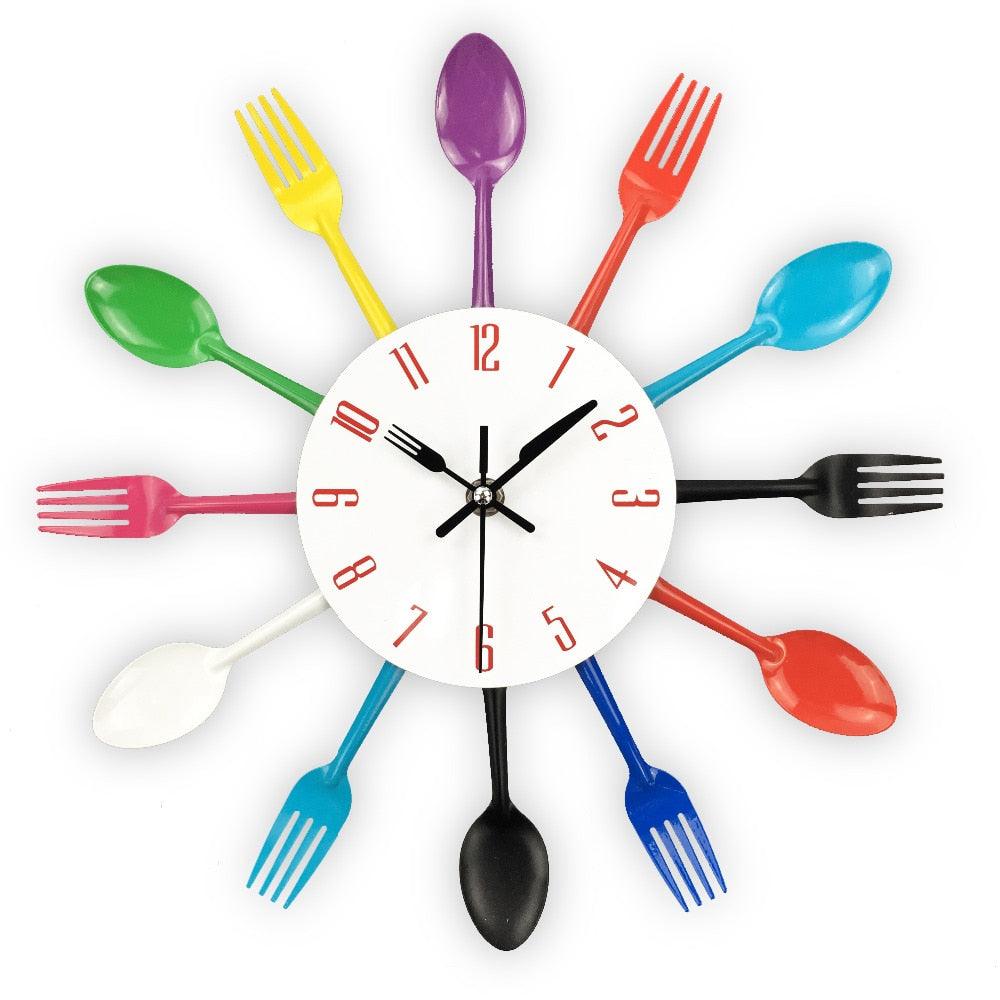 Metal Kitchen Wall Clock Creative  Kitchen Wall Clock 3D Modern Creative Kitchen Cutlery Spoon Fork Time Like Wall Clock Wall Sticker Room Home Decoration Quartz Wall Art Cutlery Mounted Clocks Modern Design Home Decorative Stevvex