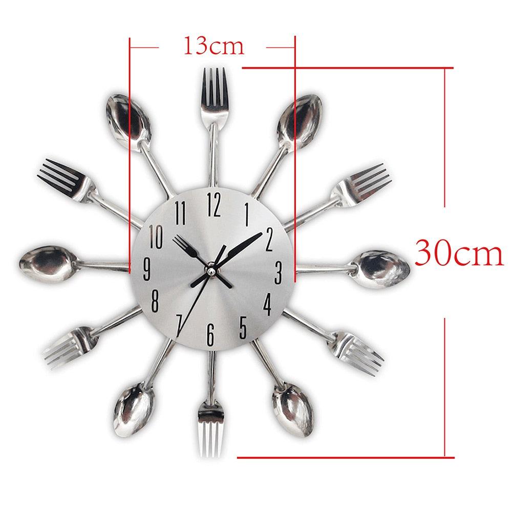 Metal Kitchen Wall Clock Creative  Kitchen Wall Clock 3D Modern Creative Kitchen Cutlery Spoon Fork Time Like Wall Clock Wall Sticker Room Home Decoration Quartz Wall Art Cutlery Mounted Clocks Modern Design Home Decorative Stevvex