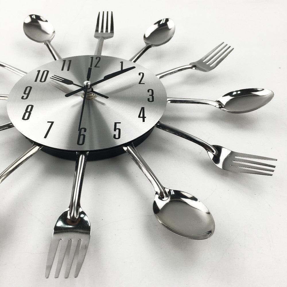 Metal Kitchen Wall Clock Creative  Kitchen Wall Clock 3D Modern Creative Kitchen Cutlery Spoon Fork Time Like Wall Clock Wall Sticker Room Home Decoration Quartz Wall Art Cutlery Mounted Clocks Modern Design Home Decorative Stevvex