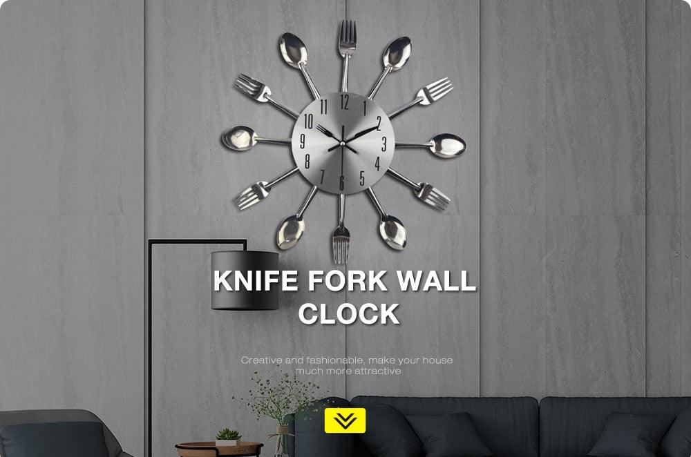 Metal Kitchen Wall Clock Creative  Kitchen Wall Clock 3D Modern Creative Kitchen Cutlery Spoon Fork Time Like Wall Clock Wall Sticker Room Home Decoration Quartz Wall Art Cutlery Mounted Clocks Modern Design Home Decorative Stevvex