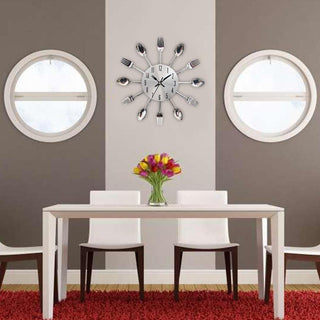 Metal Kitchen Wall Clock Creative  Kitchen Wall Clock 3D Modern Creative Kitchen Cutlery Spoon Fork Time Like Wall Clock Wall Sticker Room Home Decoration Quartz Wall Art Cutlery Mounted Clocks Modern Design Home Decorative Stevvex