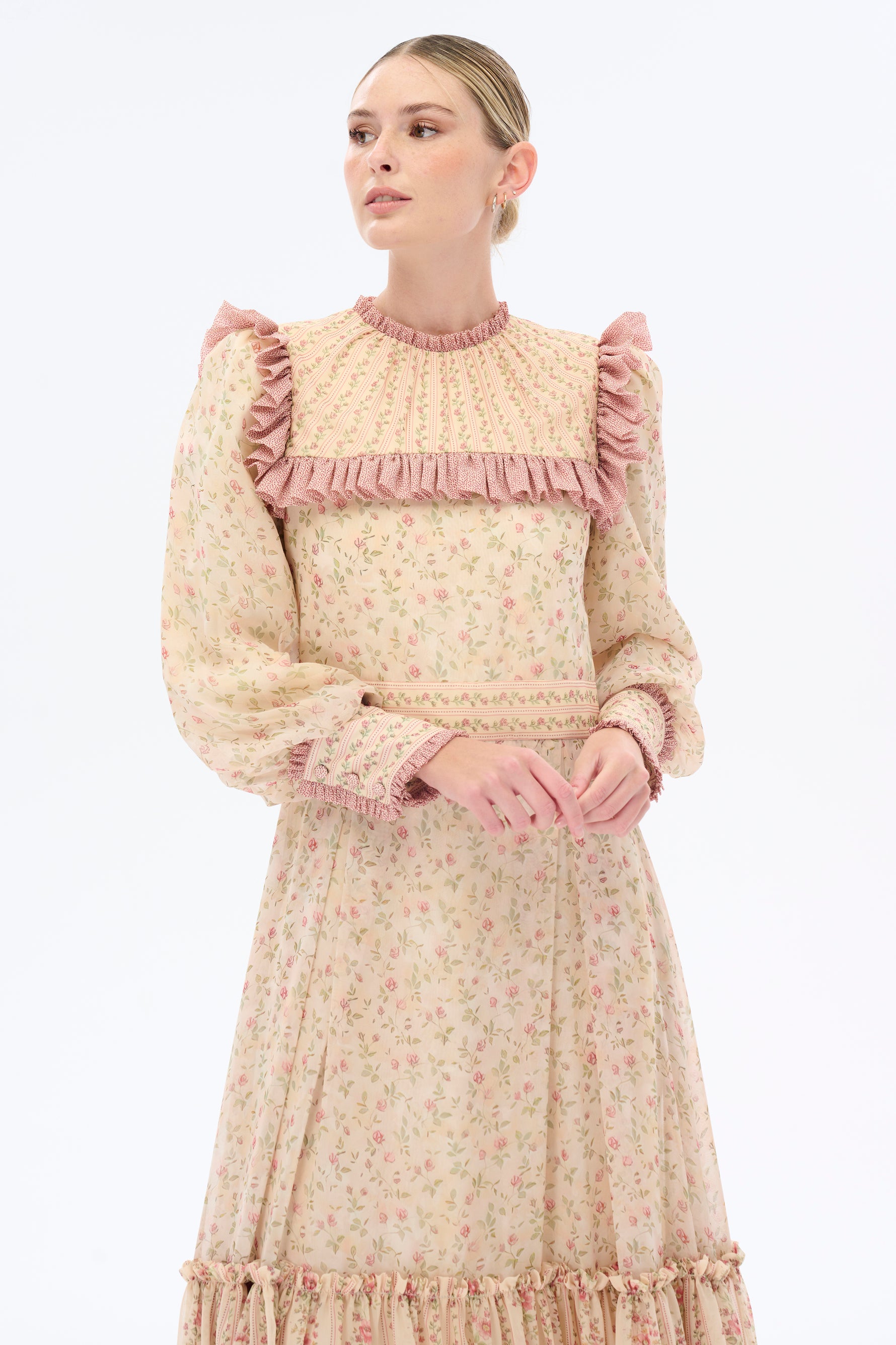 FLORAL PRINTED DRESS - Beige - By Baano