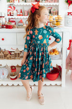 Gingerbread House 3/4 Sleeve Pocket Twirl Dress