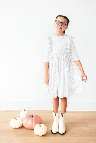 Pumpkin Kisses, Harvest Wishes 3/4 Sleeve Ruffle Twirl Dress - By Baano
