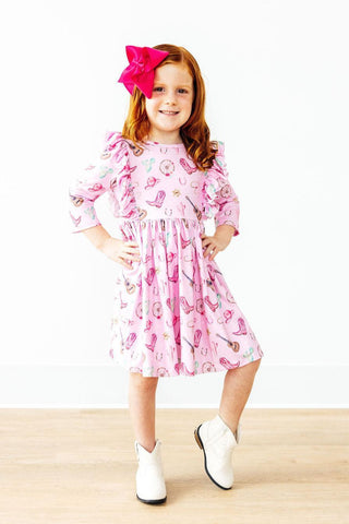 Boot Scootin' 3/4 Sleeve Ruffle Twirl Dress