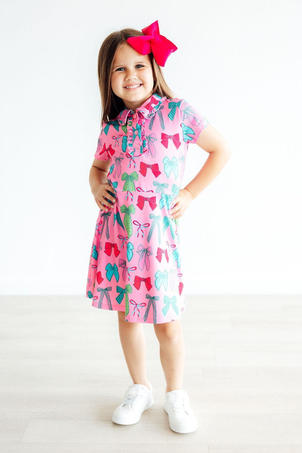 Pink Twirls & Ties S/S Polo Dress