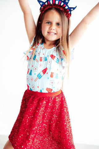 SALE Proudly Patriotic S/S Flutter Sleeve Leotard - By Baano
