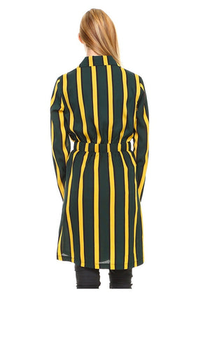 Trench Coat Multi Stripe Long Line Belted Jacket - By Baano