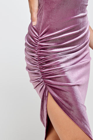 Velvet Spaghetti Strap V-Neck Midi Dress