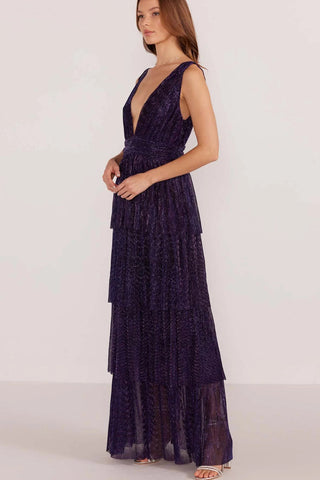 Enya Lurex Plisse Midi Dress