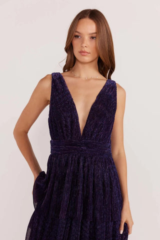 Enya Lurex Plisse Midi Dress