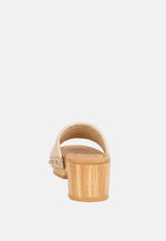 Minny Textured Heel Leather Slip On Sandals