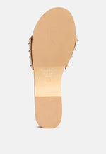 Minny Textured Heel Leather Slip On Sandals