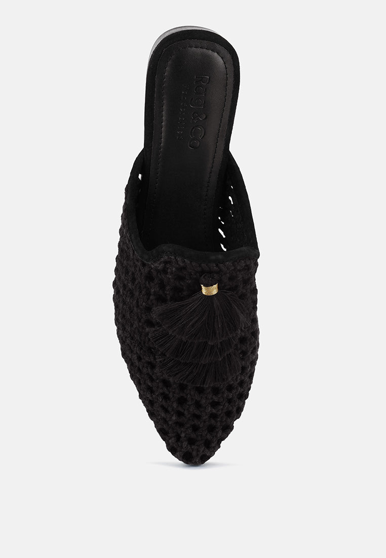 Miriam Woven Metallic Tassel Flat Mules