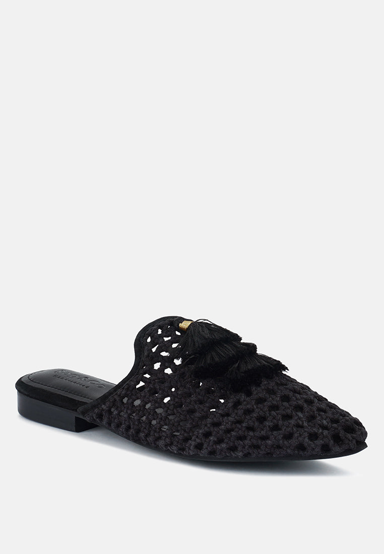 Miriam Woven Metallic Tassel Flat Mules