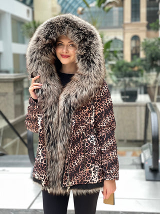 Leopard Genuine Silver Fox Fur Parka with Rabbit Fur Insulation - By Baano