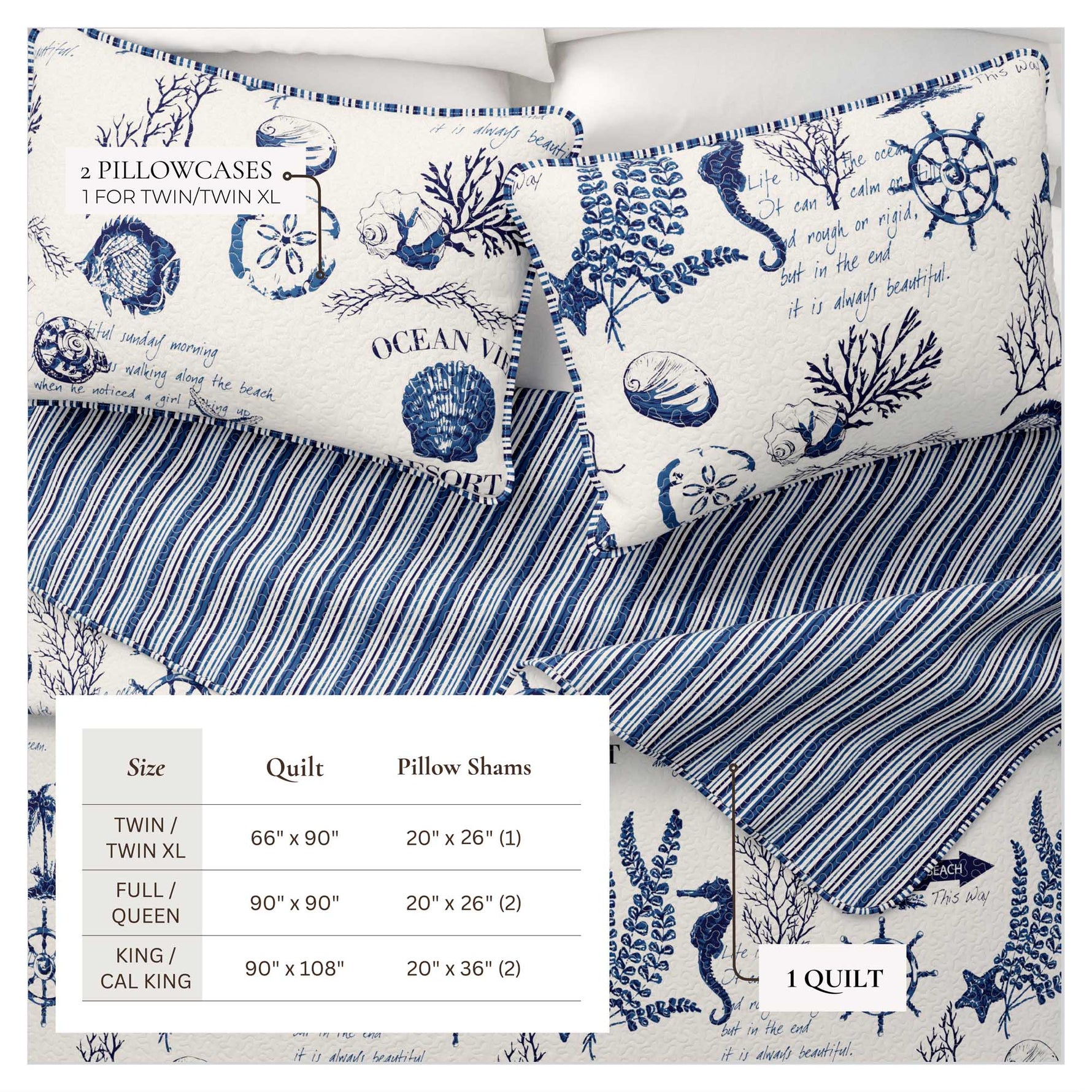 3-Piece Coastal Quilt - Catalina Collection Great Bay Home