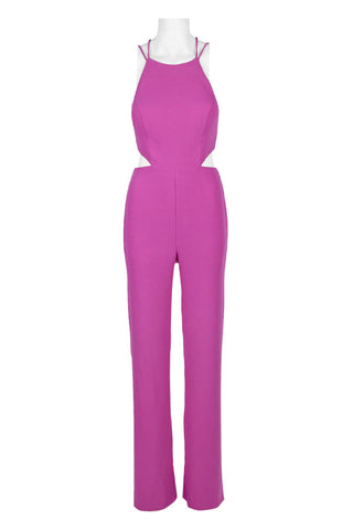 Aidan by Aidan Mattox Spaghetti Strap Cutout Tie Back Solid Crepe Jumpsuit - By Baano