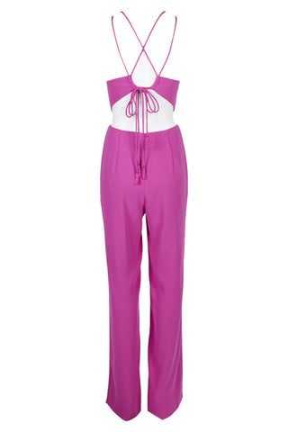 Aidan by Aidan Mattox Spaghetti Strap Cutout Tie Back Solid Crepe Jumpsuit - By Baano