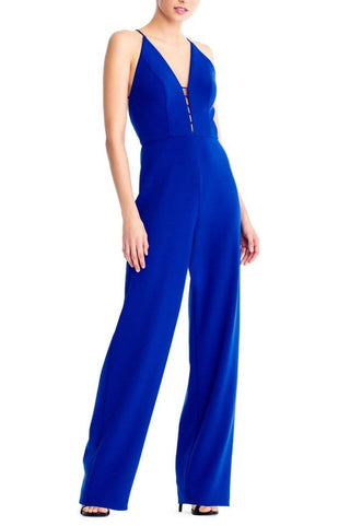 Aidan by Aidan Mattox V-Neck Sleeveless Sting Tied Zipper Back Solid Crepe Jumpsuit - By Baano