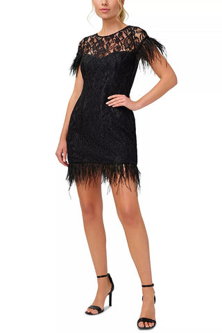 Aidan Mattox Crew Neck Short Feather Sleeves Back Zipper Mini Lace Dress - By Baano