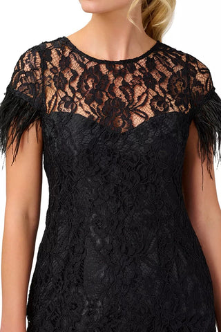 Aidan Mattox Crew Neck Short Feather Sleeves Back Zipper Mini Lace Dress - By Baano