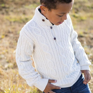 Mock Neck Organic Cable Sweater with Buttons - Baby - Glamourous Grace