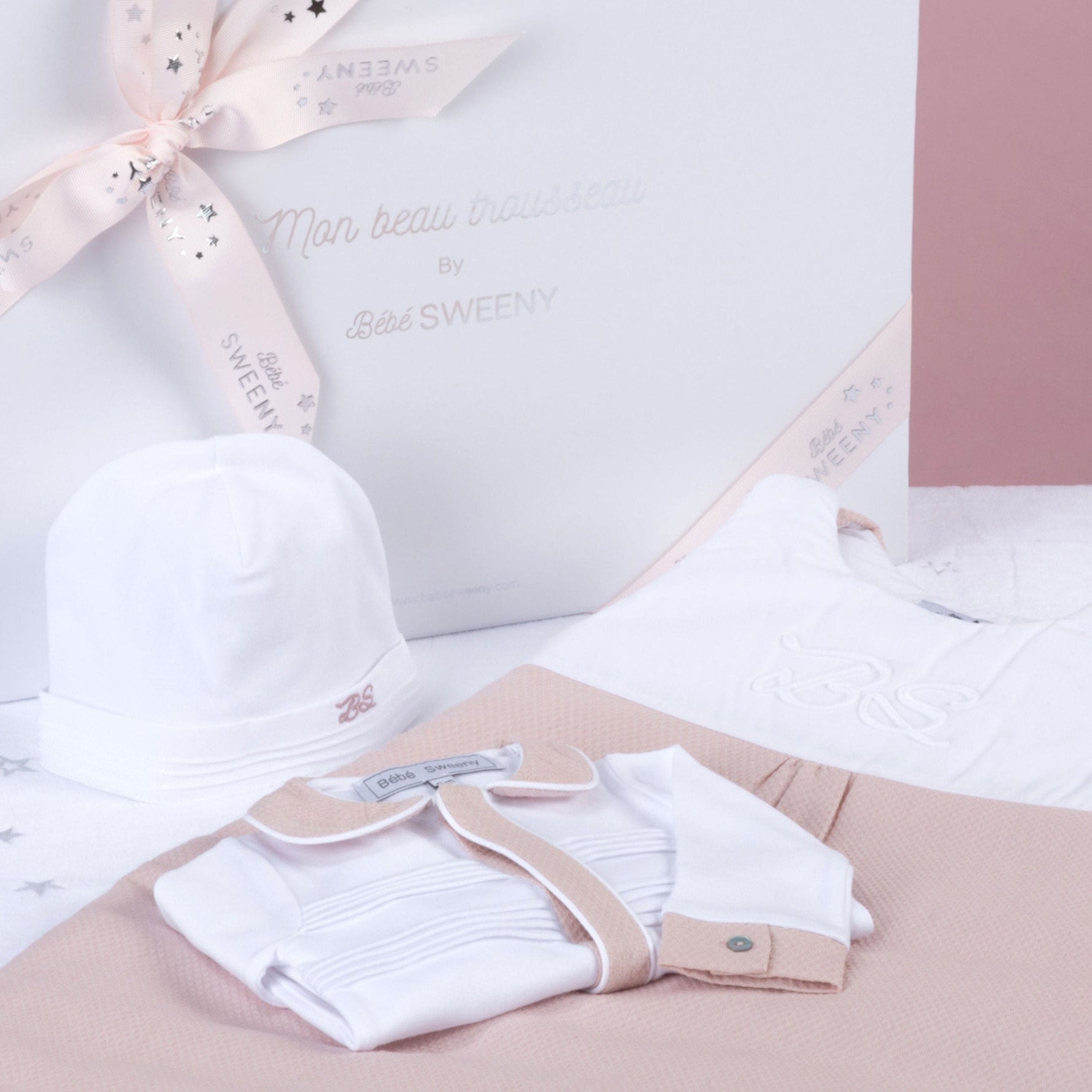 MON BEAU TROUSSEAU | Girls White & Dusty Rose Cotton All-in-One