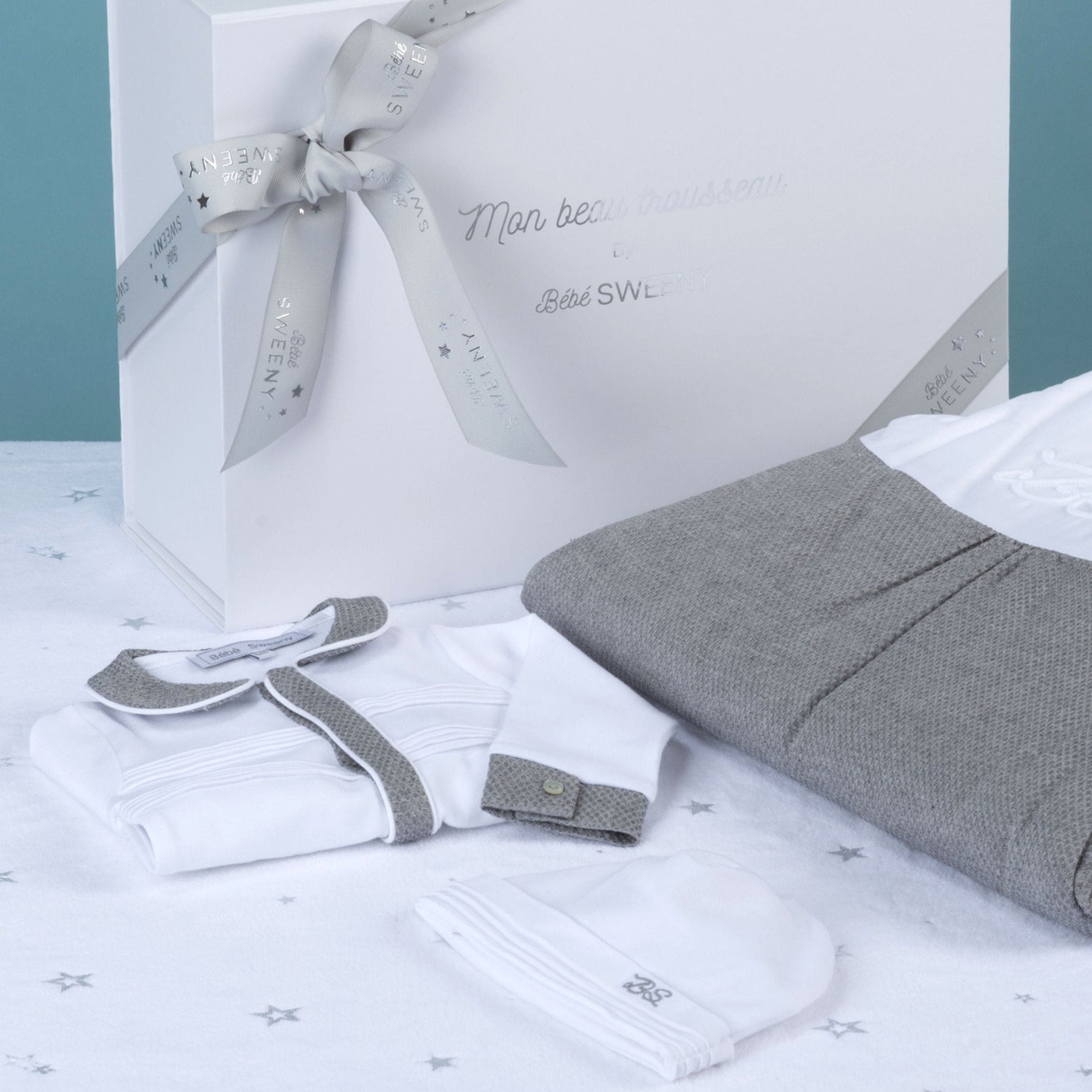 MON BEAU TROUSSEAU | Boys White & Grey Cotton All-in-One