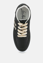 Monigue Faux Leather Cross Stitch Detail Sneakers