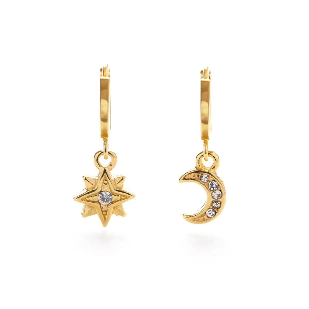 Moon and Star Huggie Hoops Earrings
